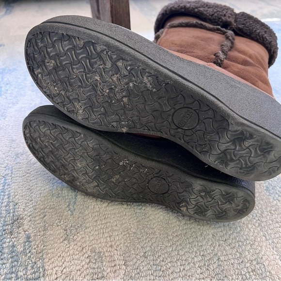 VINTAGE SHEARLING LEATHER WEDGE Y2K SNOW BOOTS SIZE 8.5 - Picture 4 of 10